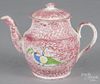 Red spatter peafowl teapot, 19th c., 7 1/2'' h.