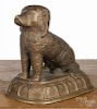 Earthenware Rockingham style figure of a seated spaniel, 19th c., on a molded base with arches