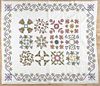 Contemporary cross stitch sampler quilt with a trailing vine border, 92'' x 80''.