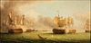 5565173: James Hardy (British, 20th Century), A Naval Engagement, Oil on Board E9VDL