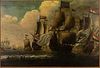 5565140: British School, Ships Engaged in Battle, Oil on Board, 19th Century E9VDL