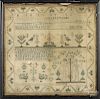 English silk on linen sampler, inscribed Elizabeth Watson 1794, with Adam and Eve, birds, trees