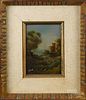 Pair of oil on board primitive landscapes, ca. 1900, with castles, 7'' x 5''.