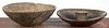 Burl bowl, ca. 1800, 4'' h., 13'' dia., together with an unusual turned nut bowl, 11 3/4'' dia.