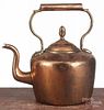 English copper tea kettle, 19th c., with an acorn finial, 11 1/2'' h.