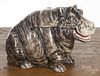 Majolica figural hippopotamus humidor, early 20th c., 7'' l.
