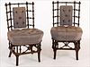 5493124: Pair of Victorian Turned Wood Tufted Chairs, 19th Century E8VDJ