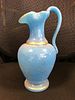 LARGE BLUE OPALINE GLASS JUG WITH GOLD GILDING