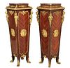Pair of French Kingwood Marble Top Pedestals
