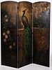 5326048: Lydia Dunham Fabian (American, b. 1867), Painted
 Peacock Three Panel Leather Floor Screen EL5QJ