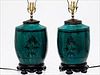 5325841: Pair of Asian Green Glazed Ceramic Lamps EL5QJ