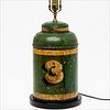 5325846: English Green Tole Tea Canister, Now Mounted as a Lamp, 19th Century EL5QJ