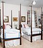 5085384: Pair of American Mahogany Four Poster Twin Beds, Modern EL2QJ