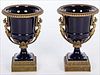 5081452: Pair of French Neoclassical Style Cobalt Porcelain
 and Metal Mounted Urns, 20th Century EL1QJ