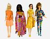 (4) Mod Barbies including Brunette Talking Barbie has legs that are loose