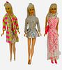 (3) Mod Barbies. (1) appears to having re-coloring & leg damage - All may/may not have retouching done. All in Mod Barbie dresses.
