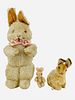 18" vintage Knickerbocker Toy Co. vintage "Bunny Muddles" stuffed bunny with button eyes, stitched nose and mouth, shows wear including dirt and some 