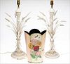 5227073: Pair of White Painted Wheat Sheaf Lamps and a Decoupage Waste Basket EL4QJ
