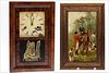 5226755: English School Fox Hunting Painting and a Seth
 Thomas Mantle Clock with Dog EL4QG