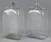 Pair of etched glass bottles, ca. 1800, with floral decoration, 8 1/2'' h.