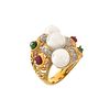 Pearl, Gemstone and 18K Ring