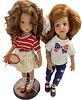 Lot of 2 Dianna Effner hard vinyl dolls w/painted faces @approx 13" tall. These are ball jointed and sports themed, one w/tennis outfit and the other 