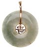 14K Gold and Chinese Jade Good Luck Disc Pendant