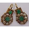 JEWELRY. 14kt Gold, Emerald and Pearl Earrings.