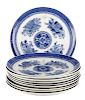 Set of 10 Blue Fitzhugh Porcelain Dinner Plates