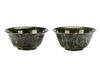 Pair of Chinese Carved Spinach Jade Bowls, 20th C.