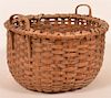 Antique Woven Oak Splint Circular Field Basket.