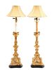 Pair of Italian Giltwood Candle Pricket Lamps