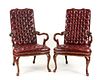 Pair of Mahogany Tufted Oxblood Leather Armchairs