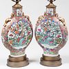 Pair of Chinese Export Pilgrim Flasks Mounted as Lamps