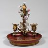 Louis XV Style Gilt-Bronze Lacquer Candle Holder Mounted with Porcelain Flowers