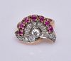 14k Gold  Art Deco Diamond and Ruby Ring