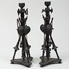 Pair of Metal Trophy Form Candlesticks