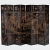 Chinese Black and Polychrome Lacquer Coromandel Eight Panel Screen