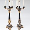 Pair of Empire Ormolu and Bronze Four-Light Candelabra Mounted as Table Lamps