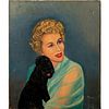 Mada, Acrylic on Canvas, Portrait of Lady with Dog