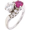 RING WITH RUBY AND DIAMONDS IN 14K WHITE GOLD 1 Round cut ruby ~0.75 ct, 1 Brilliant cut diamond ~0.90 ct. Size: 6 ¾ | ANILLO CON RUBÍ Y DIAMANTES EN 