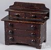 Miniature stained poplar chest of drawers