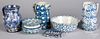 Six pieces of blue and white spongeware