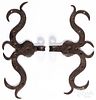 Pair of wrought iron rams horn hinges, 18th/19th c