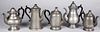 Five American pewter coffee pots, 19th c.