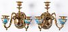 Pair of brass sconces, with porcelain inserts