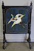 Victorian Lacquered Screen with Silk Bird