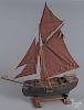 Painted pine sailing ship model, 19th c., 31'' h., 23'' l.
