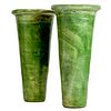 American  Raku Green Pottery tall tapering vases