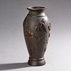 Japanese  Bronze Vase With Floral And Bird Motifs